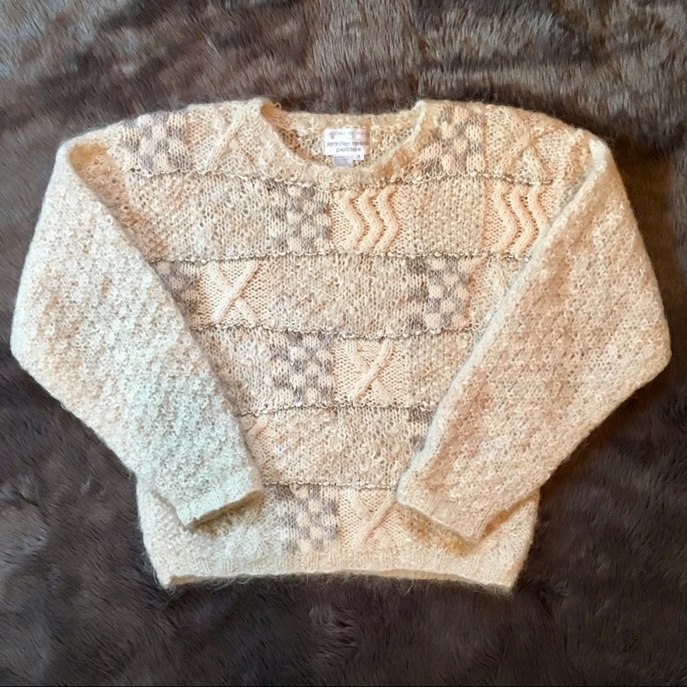Wool Mohair JENNIFER REED Chunky Sweater S EUC Vintage Small Off White Petites